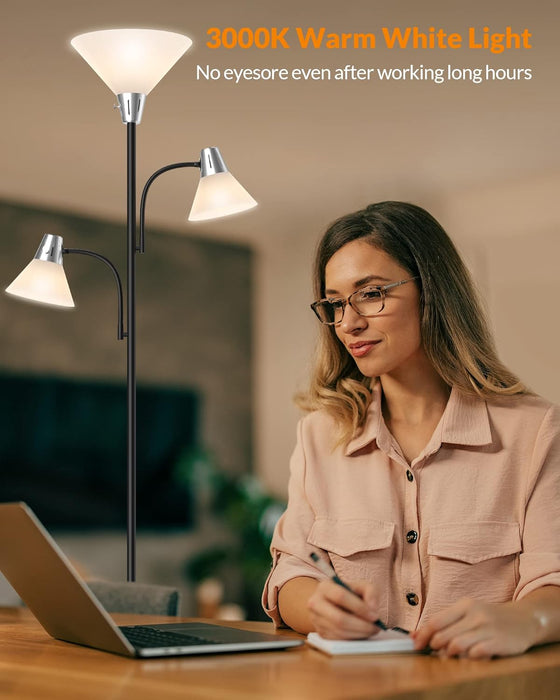 Floor Lamp, Standing Lamp with Replaceable 3000K Energy-Saving, Lamp for Living Room with Adjustable Reading Lights, Modern Bright Floor Lamp for Bedroom, Living Room, Office