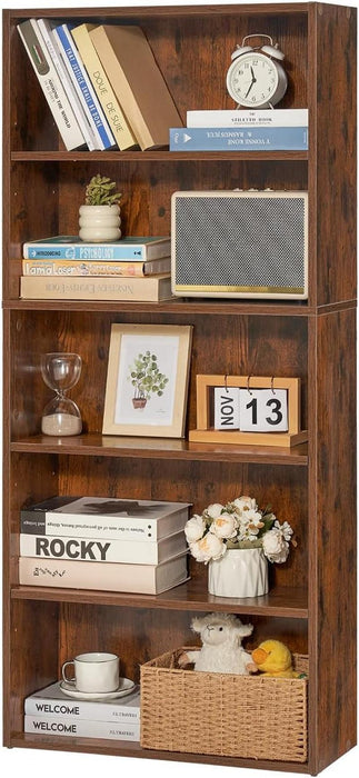 5 Tiers Narrow Bookshelf, 53 in Wooden Open Bookcase with Height-Adjustable Shelf, Freestanding Tall Display Storage Floor Bookcase Bookshelf for Library, Bedroom, Living Room, Office, Brown