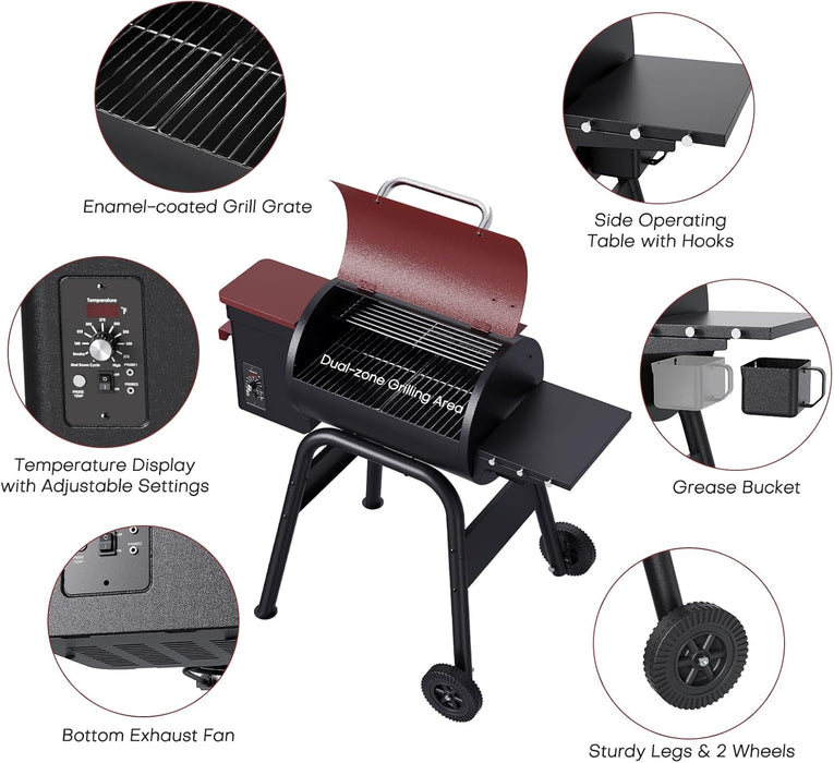 Wood Pellet Grill Smoker for Outdoor Cooking, 456 SQ. in Cook Area Electric Pellet Grill with Auto Feed & PID Temperature Control 180-425°F, 6-In-1 BBQ Grill & Rain Cover for Backyard