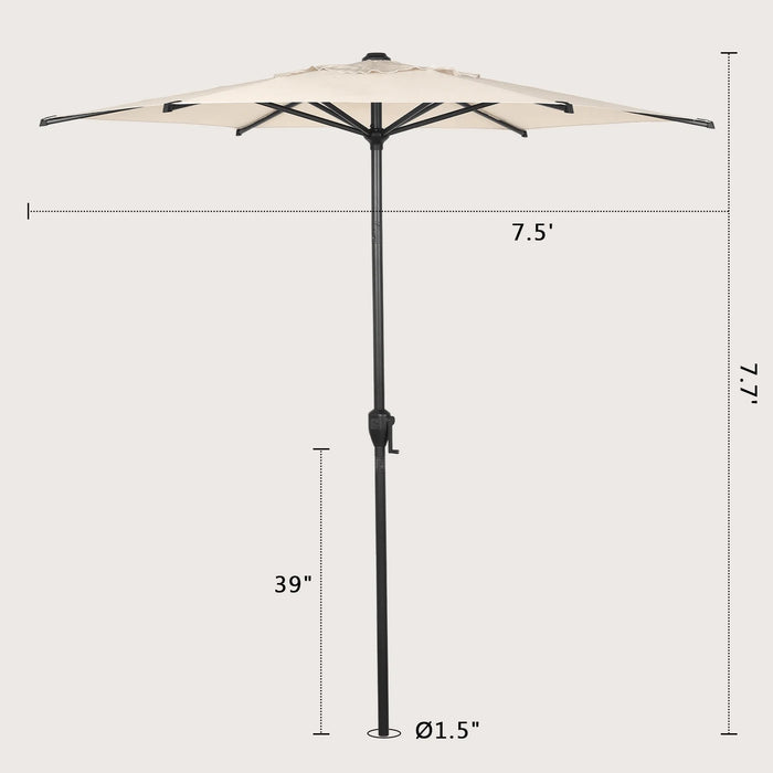 7.5Ft Outdoor Patio Umbrella W/ Push Button Tilt and Crank, 6 Ribs-Beige