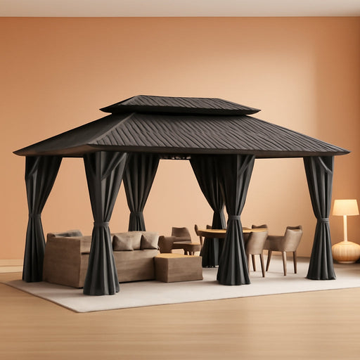 12x20 Ft WeatherResistant Outdoor Gazebo With Curtains