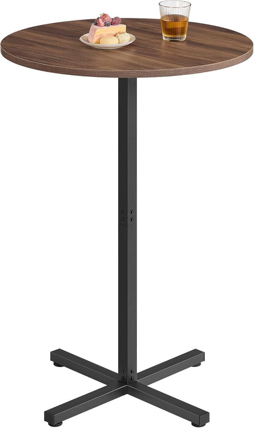 round Cocktail Table, High Top Bar Pub Table with Metal Frame and Cross Base, for 2-3 People, Modern, Easy to Assemble, 23.6 X 41.1 Inches, Natural Walnut ULBT361K01V1