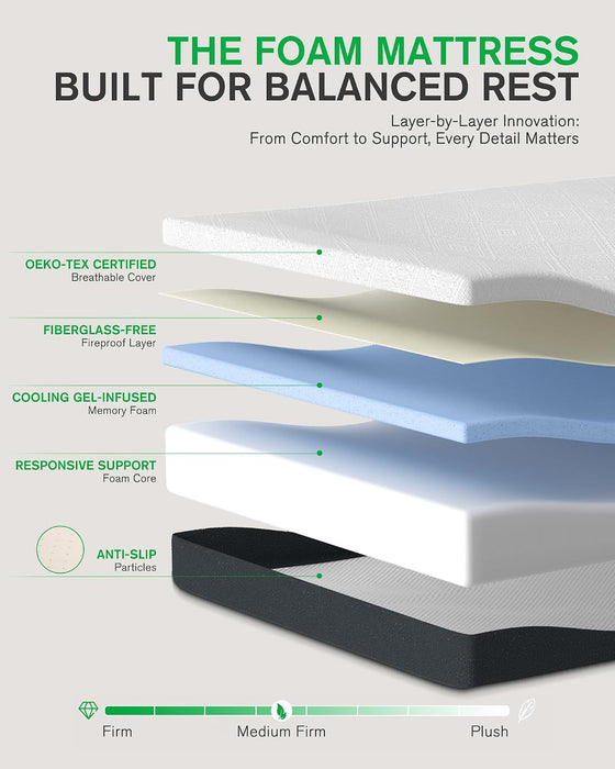 Queen Size Mattress, 10 Inch Cooling-Gel Memory Foam Mattress Made in USA, Certipur-Us Certified Mattresses in a Box, Medium Firm, Pressure Relief, Motion Isolation, CY-10-Q-V