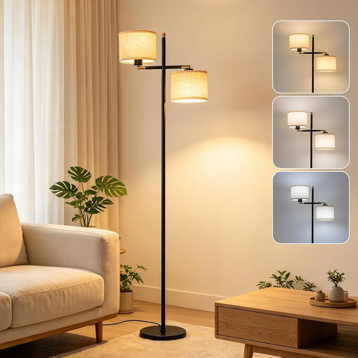 Black Floor Lamp for Living Room with Rotatable Shade,Foot Switch