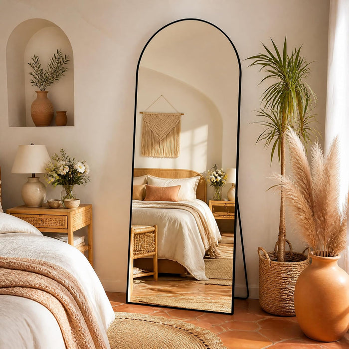 Arched Full Length Mirror 56"X21" Leaning Hanging Decor Black