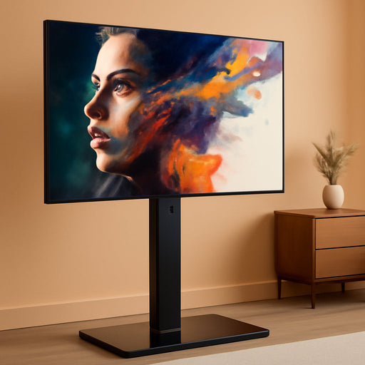 Swivel Floor TV Stand with Mount for Tvs 37 43 50 55 60 65 70 75 Inch LCD LED Flat/Curved Screens Universal Swivel Televisions TV Mount Stand for Bedroom Living Room Black Tempered Glass Base