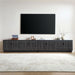 Farmhouse TV Stand for Television up to 75 Inches, 4 Fluted Doors Rustic Entertainment Center with Storage & Adjustable Shelves, Mid Century Modern Wood TV Consoles for Living Room Bedroom, Black