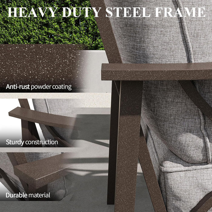 Patio 3 Seats Sofa, All-Weather Outdoor Couch, Patio Furniture Sofa,Khaki Metal Furniture with Gray Cushions