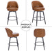 Counter Height Bar Stools Set of 2, 26 Inch Swivel Barstools with Back and Metal Legs for Kitchen Counter, Modern Upholstered Stools Island Chairs, Brown PU Leather