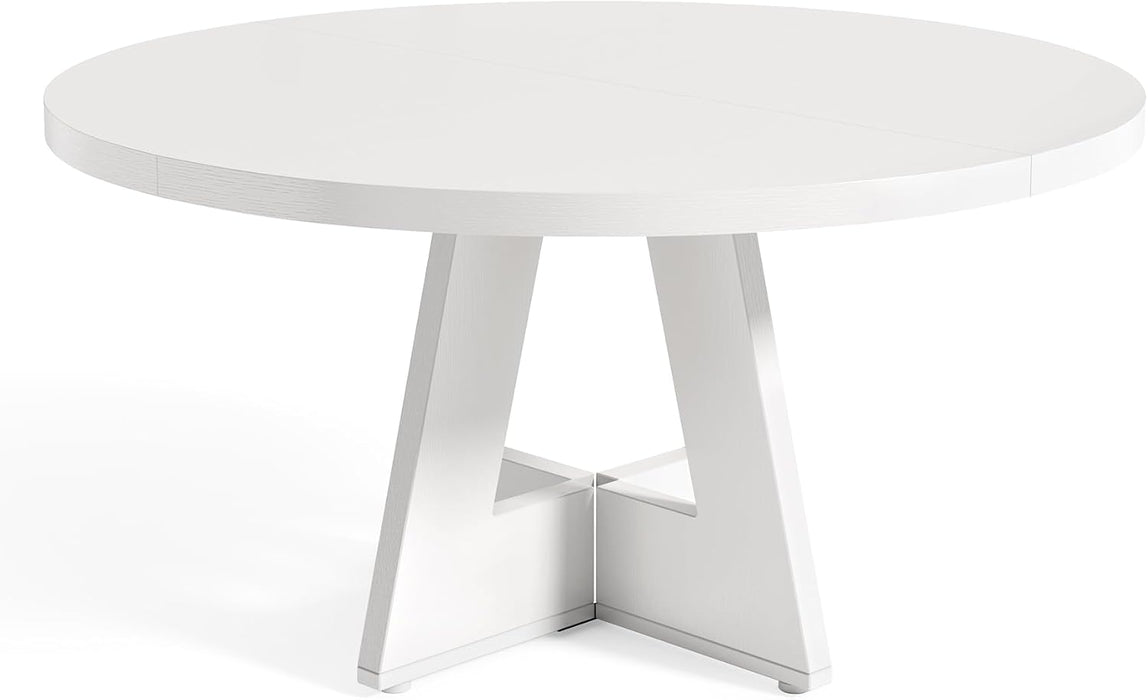 round Dining Table for 4-6 People, 47 Inches White Circle Dinner Kitchen Dining Room Table with Wooden Pedestal Base for Kitchen, Living Room