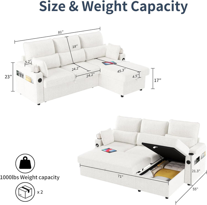 81-Inch L-Shaped CornerStorageUnit Deluxe Sectional SofaBed