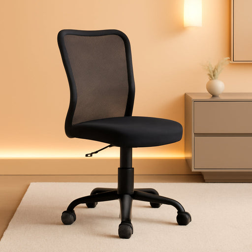 Home Office Chair Mid Back Mesh Desk Chair Armless Computer Chair Ergonomic Task Rolling Swivel Chair Back Support Adjustable Modern Chair with Lumbar Support (Black)