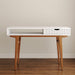 White Computer Desk with Drawers - 45 Inch Minimalist Small Solid Wood Mid-Century Modern Office Desk for Home - Boho Style Writing Table with Open Storage,Light Wooden Desk Workspace