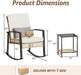3 Piece Patio Rocking Chairs Set of 2, Outdoor Rocking Chair Bistro Set with Tempered Glass Coffee Table and Thick Lumbar Pillow Set, Front Porch Chairs for Garden, Backyard, Poolside (Beige)