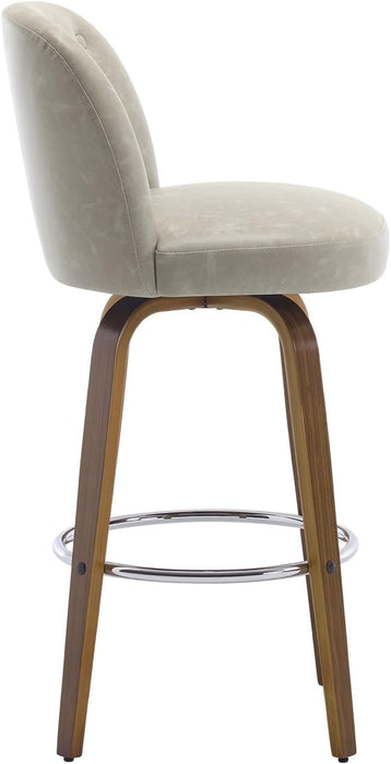 Bar Stools Set of 2, 26" Counter Height Swivel Bar Stools with Back,Walnut Bentwood Legs, Faux Leather Upholstered Counter Stools, Modern Counter Chairs Bar Stool for Kitchen Island, Griege