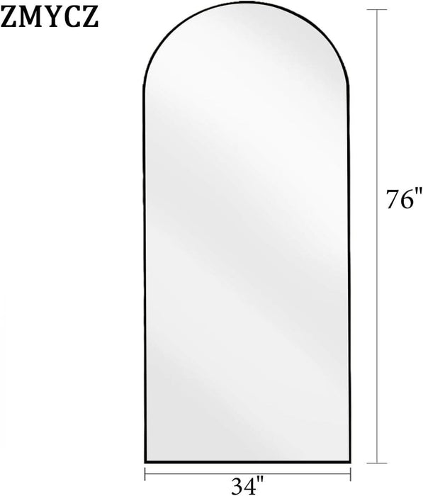 Floor Length Mirror, 76"X34" Arch Full Length Mirror Hanging or Leaning, Body Mirrors with Stand, Arched-Top Wall Mounted Mirrors with Aluminum Frame for Bedroom (Black)