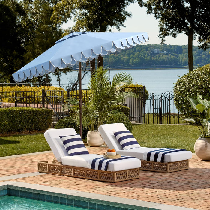 Outdoor - Valance 9-Foot Crank Patio Umbrella - Baby Blue & White Canopy - Brown Aluminum Pole - Decorative Petal Valance Trim - Ideal for Patio, Deck, Poolside, Backyard (PAT8006U)