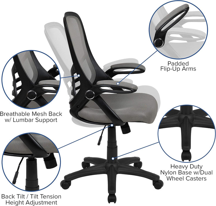 Porter High-Back Swivel Office Chair with Adjustable Lumbar Support and Seat Height, Ergonomic Mesh Desk Chair with Flip-Up Armrests, Gray/Black