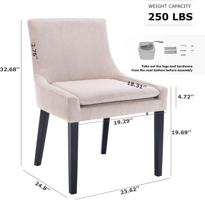 Modern Dining Chairs Set of 4, Upholstered Corduroy Accent Side Leisure Chairs with Mid Back and Wood Legs for Living Room/Dining Room-Beige