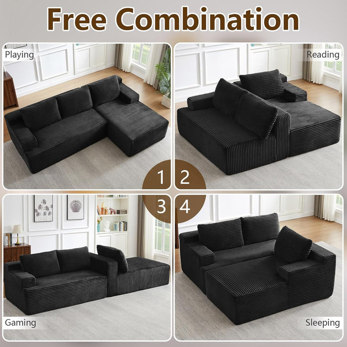 NinetySixInch Cloud Corduroy Modular Sectional Sofa Black