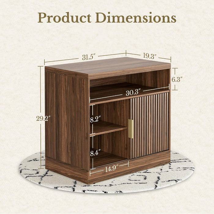 Black Walnut 32InchWide Storage SlidingDoor File Cabinet