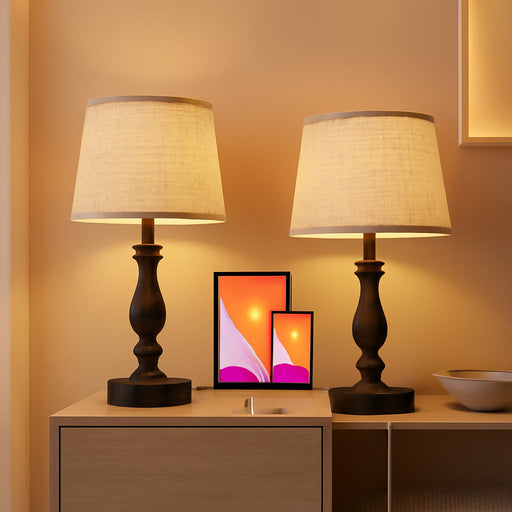 Table Lamps for Bedroom Set of 2 with USB Charging Ports