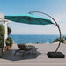 Outdoor Patio Umbrella with Base, 11 FT Deluxe Curvy Cantilever Umbrella Heavy Duty Offset Hanging Umbrella with 360° Rotation for Market, Pool, Garden, Backyard, Deck (Turquoise Blue)