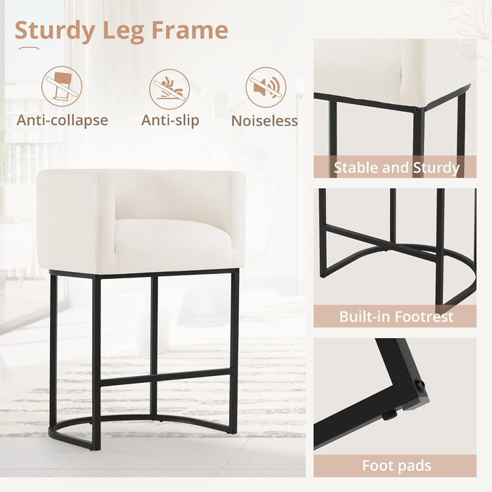 27" H Counter Height Bar Stools Set of 4, Modern Barrel Counter Stools with Backrest and Arms, Black Metal Frames, Linen Fabric Upholstered Accent Barstools for Kitchen Island, Beige - ShipItFurniture