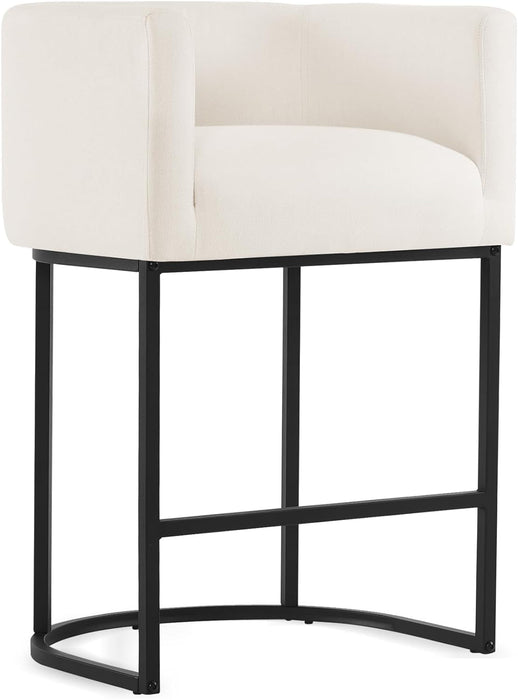 27" H Counter Height Bar Stools Set of 4, Modern Barrel Counter Stools with Backrest and Arms, Black Metal Frames, Linen Fabric Upholstered Accent Barstools for Kitchen Island, Beige - ShipItFurniture