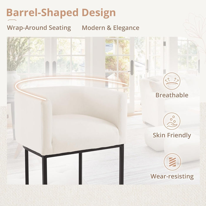 27" H Counter Height Bar Stools Set of 4, Modern Barrel Counter Stools with Backrest and Arms, Black Metal Frames, Linen Fabric Upholstered Accent Barstools for Kitchen Island, Beige - ShipItFurniture