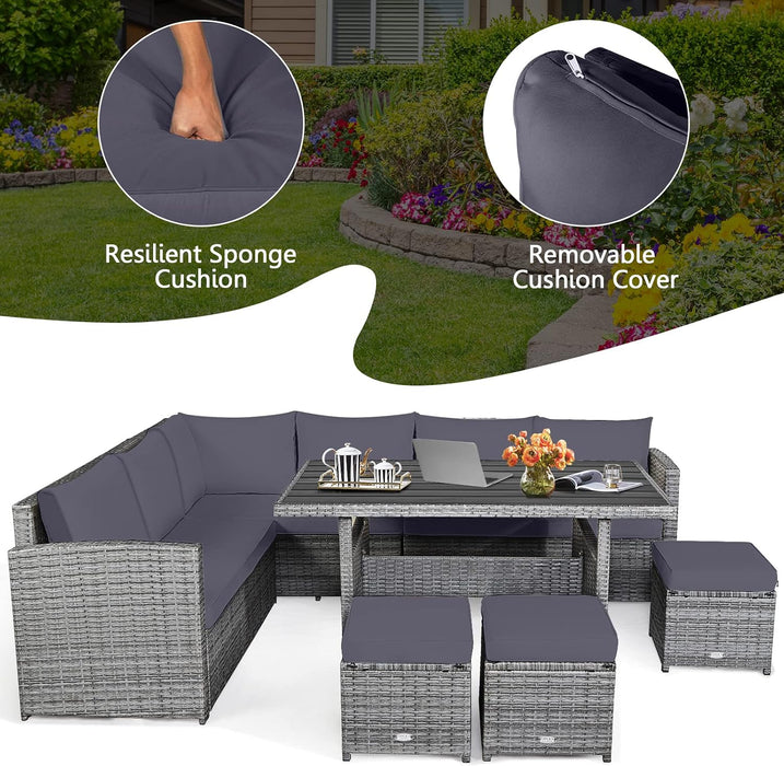 7 Pieces Rattan Wicker Patio Conversation Set (Grey)