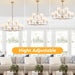 33" Gold Chandelier for Dining Room Light Fixture with White Fabric Shades, 9-Light Brass Modern Farmhouse 2 Tiered High Ceiling Lantern Chandelier Pendant Light for Foyer Entryway Living Room Kitchen