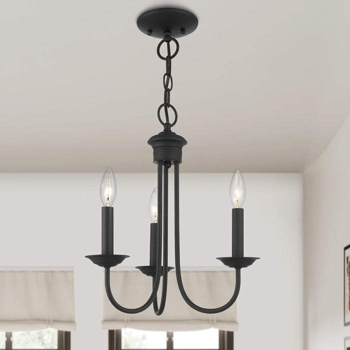 Blackened Steel Three Light Chandelier Living Room