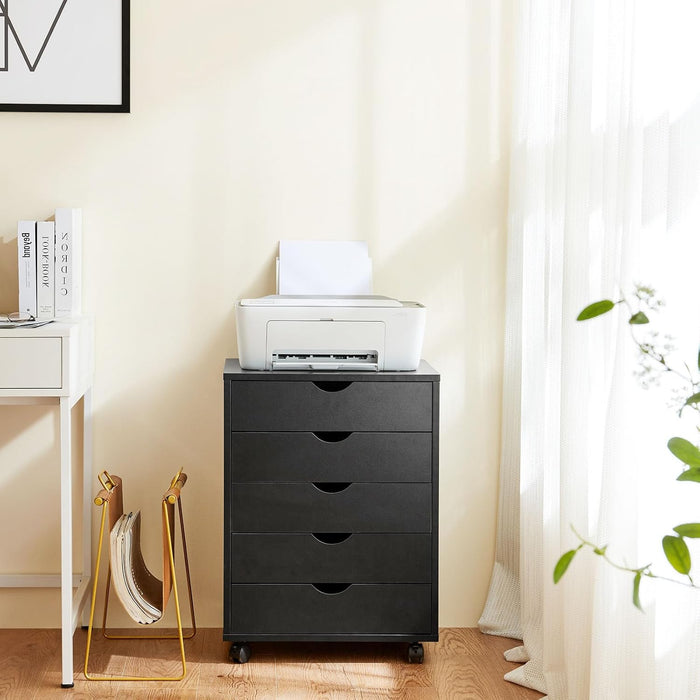 Five Drawer Chest On Wheels Black PremiumQualityHardwood