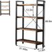 Solid Wood Bookshelf,4 Tier Rustic Vintage Industrial Etagere Bookcase, Open Metal and Wood Vintage Book Shelf, Retro Brown (Realwood)(4-Tier)