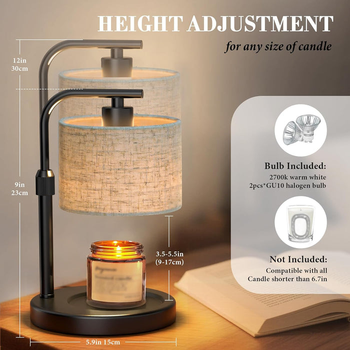 Black Candle Warmer Lamp with Timer Dimmer, Height Adjustable Electric Candle Warmer Wax Heater with 2 Bulbs, Birthday Gifts for Women Her, Mom, House Warming Gifts New Home