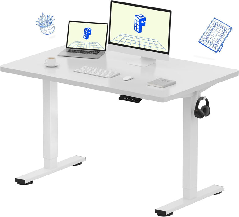 FLEXISPOT EN1 One-Piece Standing Desk, Electric Adjustable with 4 Memory Presets, 176 LBS Capacity, Stable & Quiet, Seamless Desktop for Home Office & Dual Monitors, 48"X30" White(White Frame)