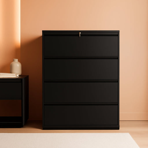 4 Drawer Lateral File Cabinet, Metal Filing Cabinet for Home Office, Black