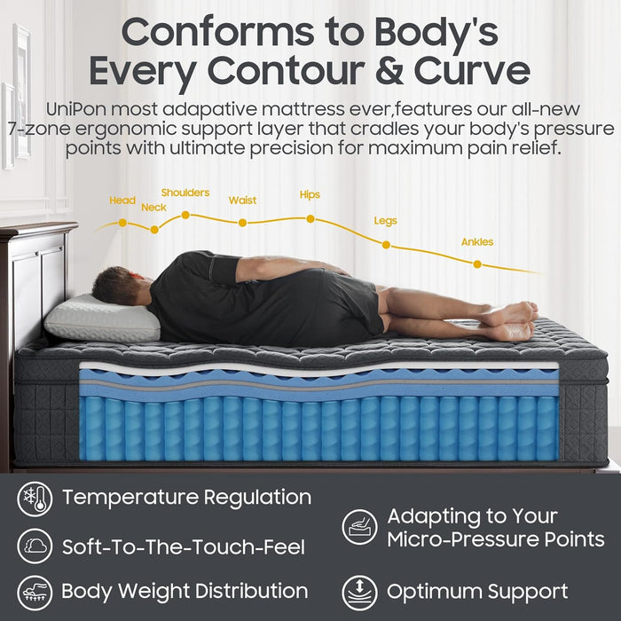 14 Inch Firm King Size Mattress, Hybrid King Mattress with Extra Back and Lumbar Support, Fiberglass Free, 365 Nights Trial & 10 Years Warranty, Motion Isolation, Enhenced Edge Support