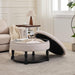 31.5" Large round Storage Ottoman, Upholstered Tufted Linen Ottoman Coffee Table, Large Footrest with Solid Wooden Legs Wood Shelf Storage, Side Table for Living Room Bedroom Office, Beige