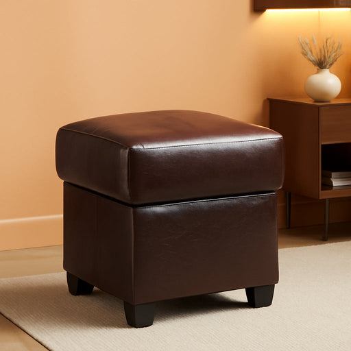 Storage Ottoman Cube Folding Footstool PU Leather Bench with Legs, Ottoman with Storage for Living Room, Bedroom, Brown