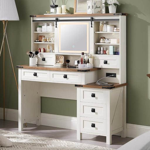 Oversized Farmhouse Vanity Desk With Illuminated Mirror