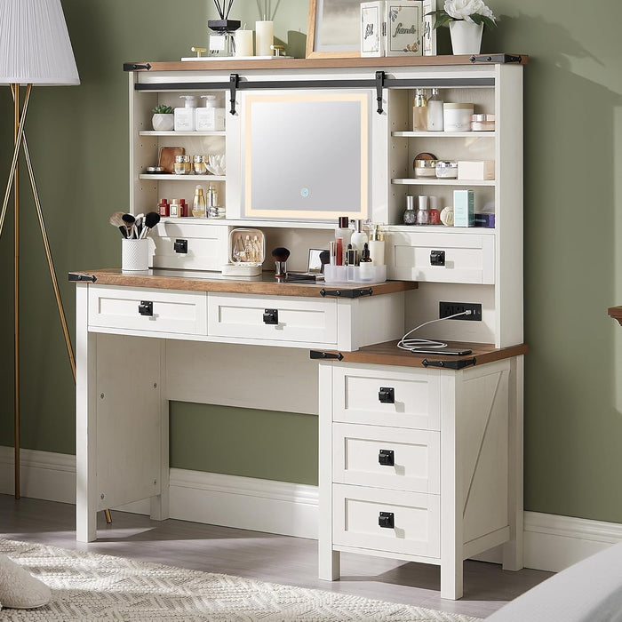 Oversized Farmhouse Vanity Desk With Illuminated Mirror
