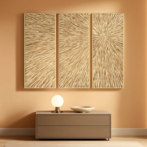Gold Wall Art Textured Hand Painted Canvas by Martin Edwards, Triptych, 48" X 20" Each, Sunshine