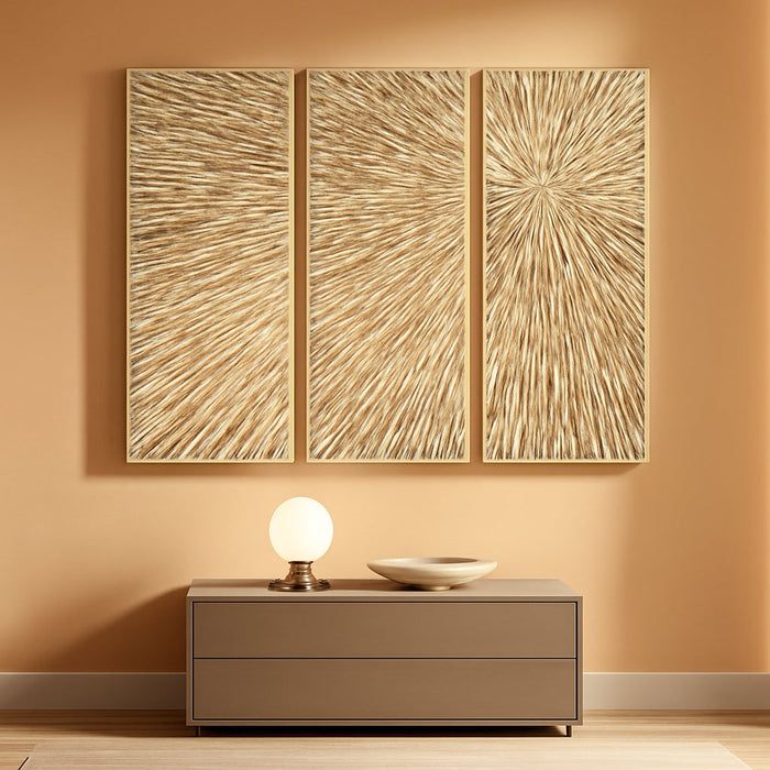 Gold Wall Art Textured Hand Painted Canvas by Martin Edwards, Triptych, 48" X 20" Each, Sunshine
