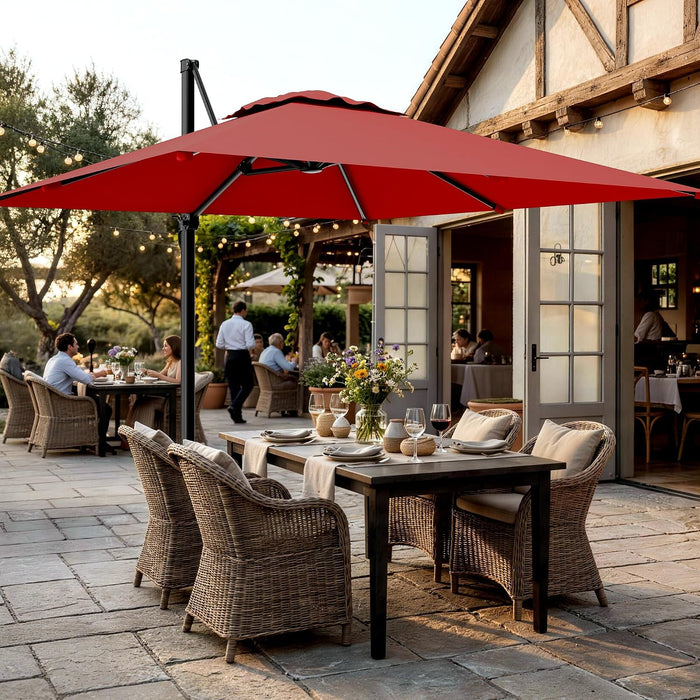 10 X 10FT Cantilever Patio Umbrella, 360-Degree Rotation Square Hanging Offset Umbrella with Crank, Heavy Duty Patio Umbrella for Patio, Pool, Garden, Deck, Red (Base Not Include)
