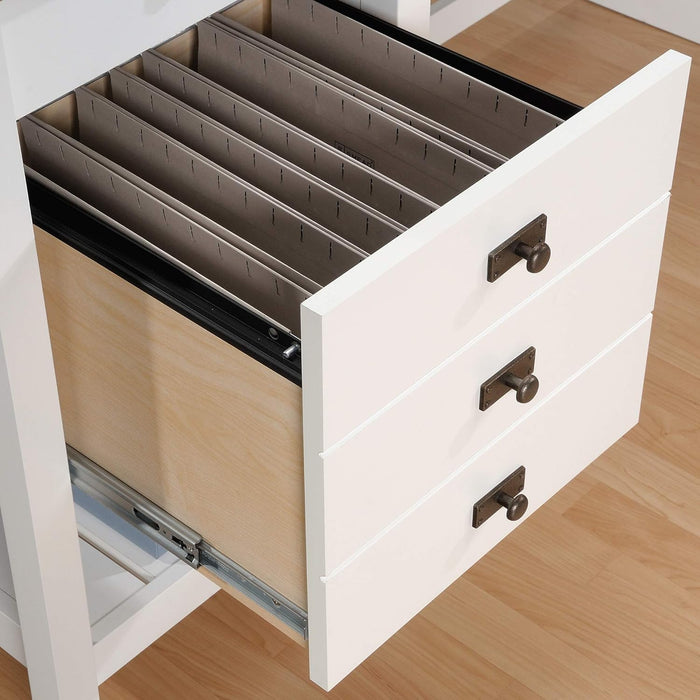 Cottage Road L Shaped Desk Computer Desk with Drawers, Home Office Desk with Optional File Cabinet Storage, Cable Management, in Soft White Finish