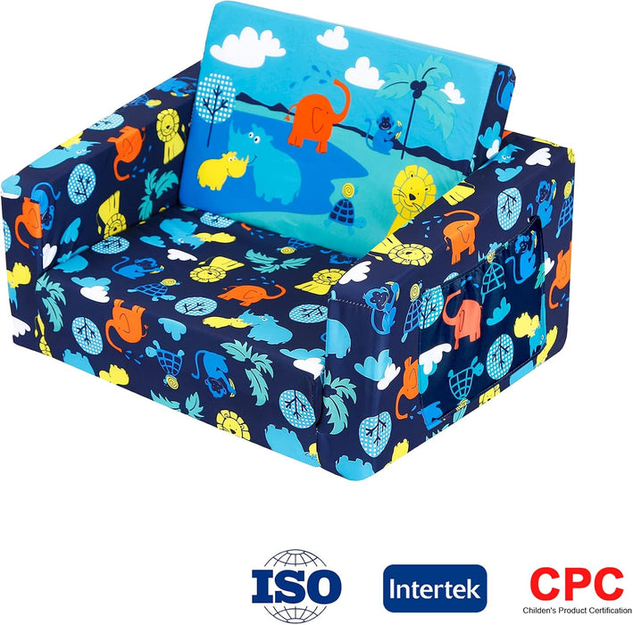 Kids Sofas Children'S Sofa Bed Baby'S Upholstered Couch Sleepover Chair Flipout Open Recliner（Blue）