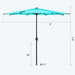 9Ft Outdoor Patio Umbrella W/ Push Button Tilt and Crank, 8 Ribs, Turquoise