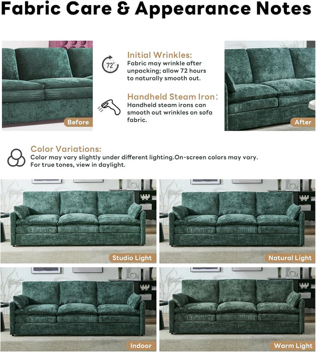 Green Chenille Cloudlike Sofa 83 Inches UltraComfort